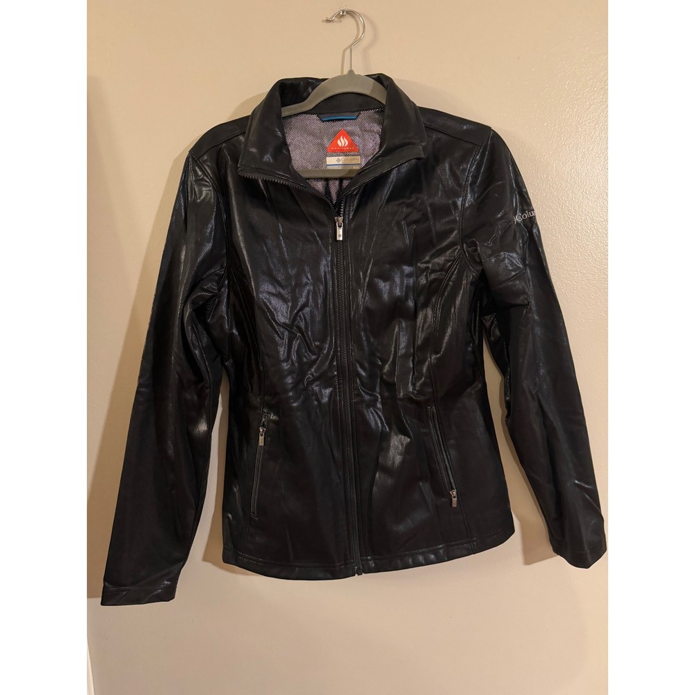 Columbia Omni-Heat Faux Leather Snakeskin Texture Full Zip Jacket Black Womens M